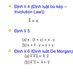 Các định lý của đại số logic (Boolean) Các định lý của đại số logic (Boolean)